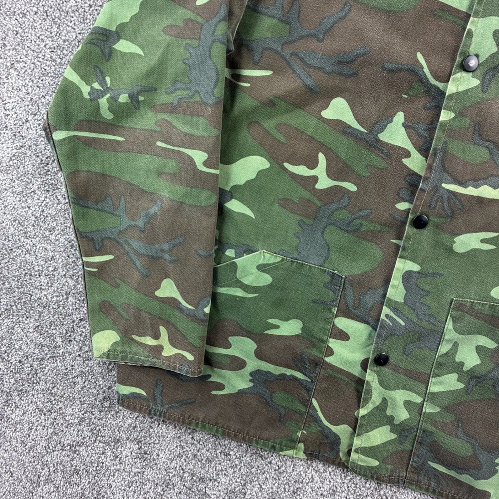Vintage 70s Camo Utility Jacket Mens XL Green Woodland Military Hunting Button - Picture 3 of 8